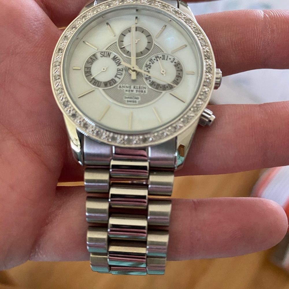 Anne Klein Diamond Swiss Stainless Steel Watch - Picture 2 of 4